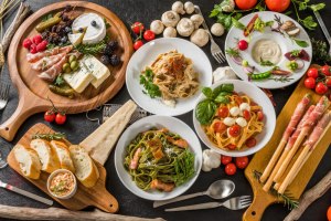 A table full of different Italian foods near Beloit, Wisconsin.